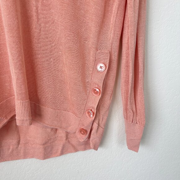 J Crew Sweater Womens Medium Orange V-Neck Linen Blend Side Button Resort Top M - Picture 4 of 7
